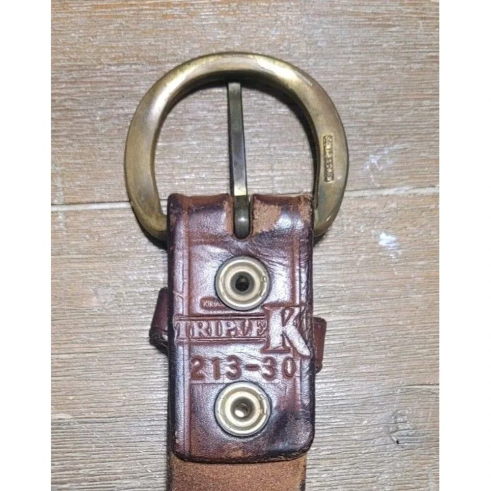 Triple K Brown Leather Belt 213-30  Solid Brass Buckle 32 Waist Size